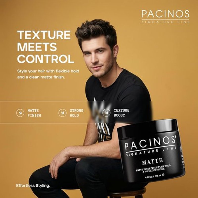 Pacinos Matte Hair Paste - Firm Hold & No Shine Styling Wax for All Hair Types | 4 fl. oz.
