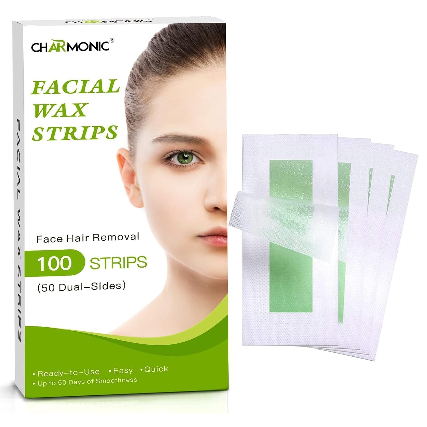 Facial Wax Strips - 100 Count, Facial Hair Removal for Women, Waxing Strips for Face Eyebrow Upper Lip Cheek Hair Remover, Quick & Painless At Home Waxing Kit for All Skin Types