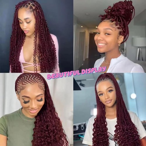 #99J Burgundy Human Braiding Hair for Boho Braids 18 18 18 Inch 150g Deep Water Bulk Human Hair Knotless Boho Braiding Deep Wave No Weft Extensions Bohemian Braids 3 Bundles/Pack Caramel