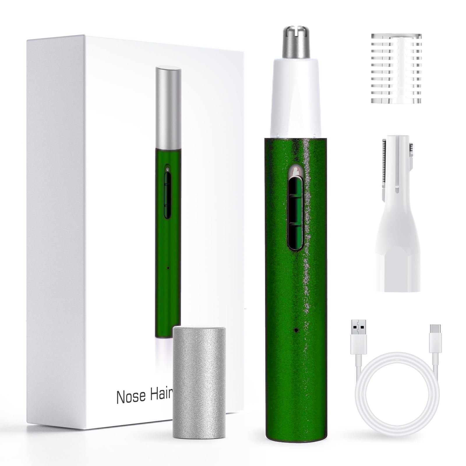 Ginity Ear and Nose Hair Trimmer for Women & Men, 2-in-1 Rechargeable Painless Facial & Eyebrow Hair Remover Tool, Electric Clipper with Dual-Edge Blades, Easy to Clean-Light Green