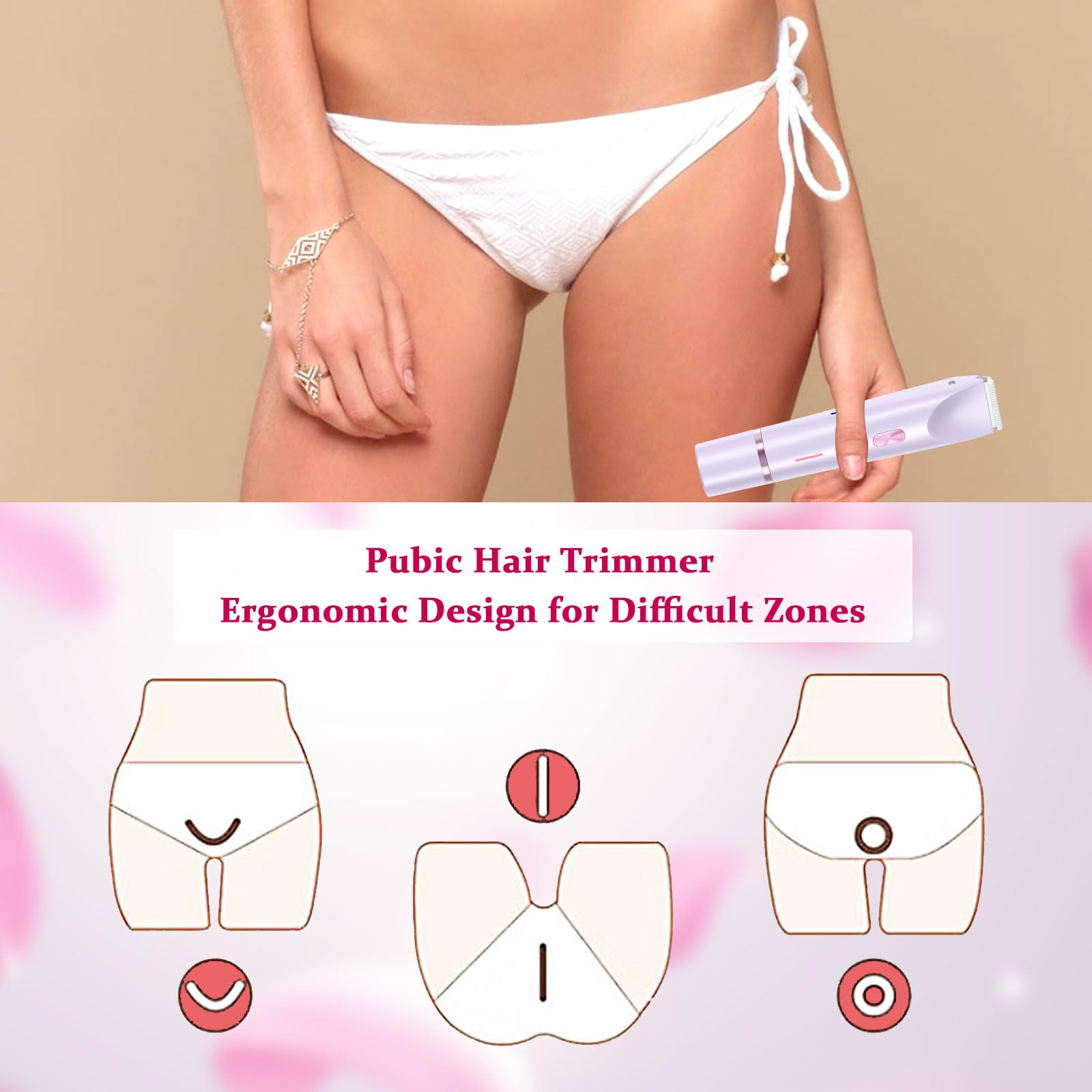 RIYUETAN Bikini Trimmer for Women Electric Razors for Women, Double Head Dual Purpose Hair Trimmer Ipx7 Waterproof Wet & Dry Use,Womens Electric Shaver for Legs Underarm (Pink) (Purple)