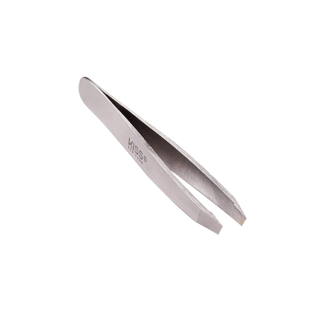 KISS NEW YORK Travel Size Slant Tip Tweezer with Pouch, Ultra-Fine Precision Tip, Stainless Steel (TWZ04)
