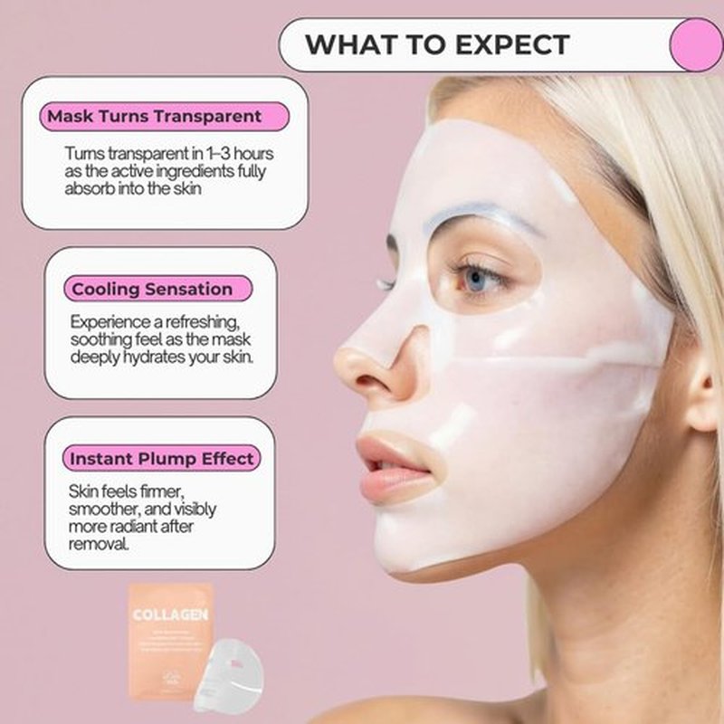 BSF SKIN | Deep Collagen Hydrogel Face Mask With Niacinamide, Low Molecular Collagen, Galactomyces Ferment Filtrate, Low Molecular Hyaluronic Acid (28g x8ea)