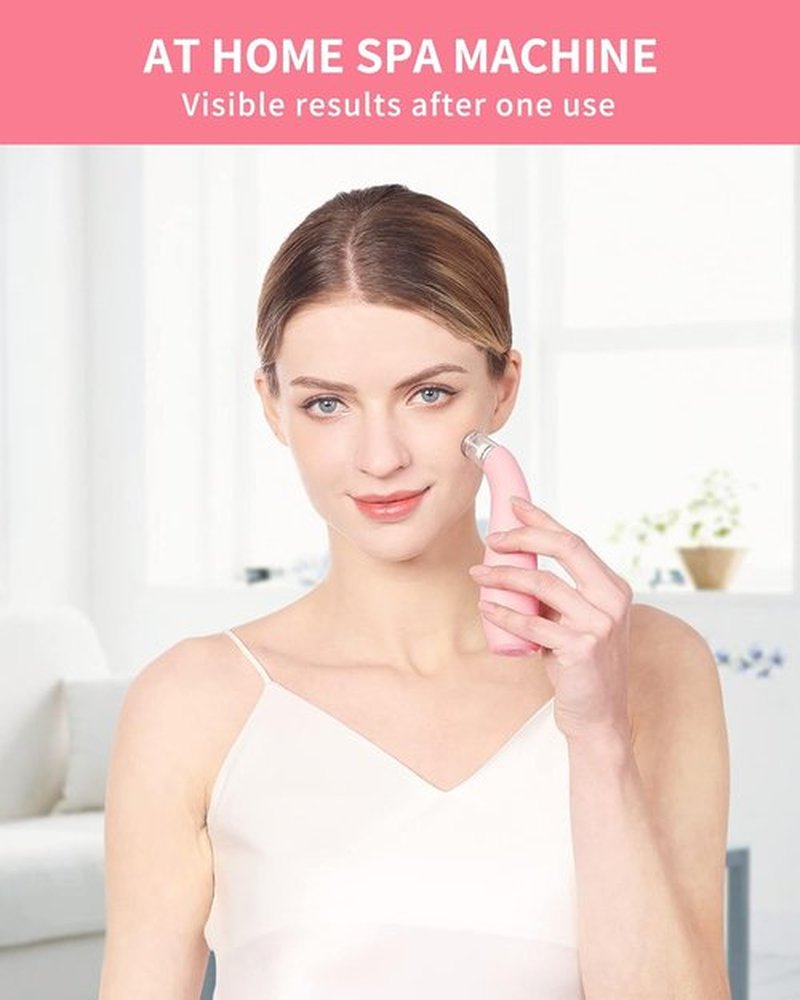 NEWDERMO 2-in-1 Microdermabrasion Machine - USB Rechargeable Diamond Facial Treatment Device (Pink)