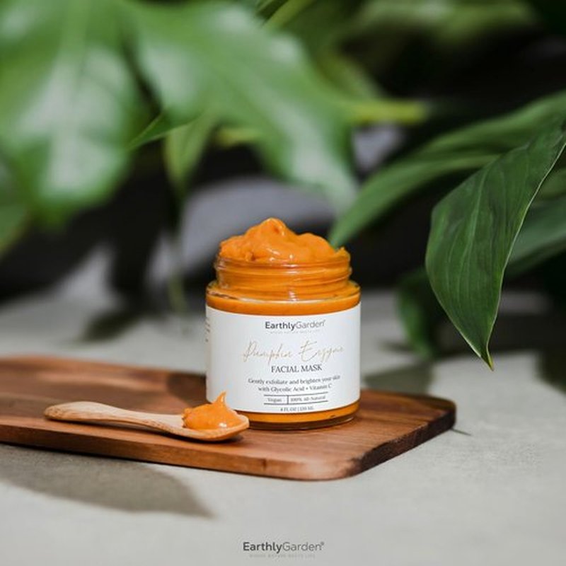 EarthlyGarden Pumpkin Enzyme Exfoliating Face Mask – Natural AHA Facial Treatment with Vitamin C & E – Brightens Dull Skin, Fades Dark Spots & Hydrates – Vegan Skincare for All Skin Types – 4 oz