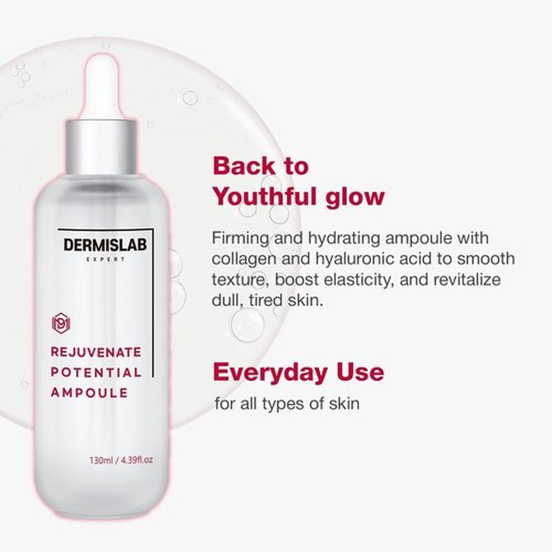 DERMISLAB Rejuvenate Potential Ampoule – Korean Skincare Collagen + Hyaluronic Acid Firming & Hydrating Serum for Smooth, Youthful-Looking Skin | Lightweight Daily Facial Ampoule 130 ml / 4.40 oz