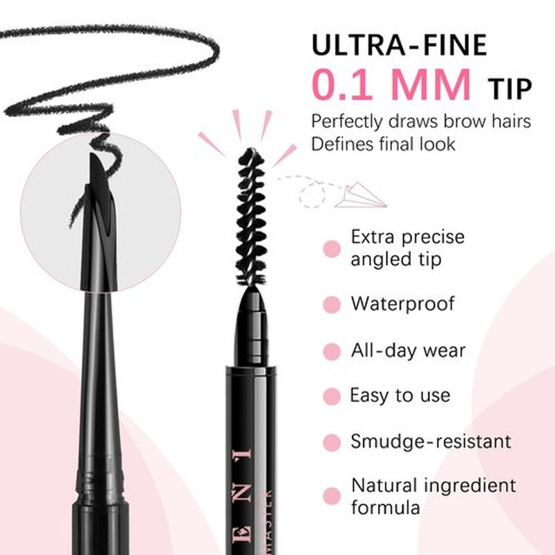 Regine Switzerland Eyebrow Pencil - Ultra-Fine 0.1mm Waterproof Formula | 2-in-1 Double-Ended Design with Spoolie Brush