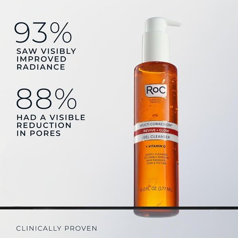 RoC Multi Correxion Revive + Glow Gel | Vitamin C Facial Cleanser with Glycolic Acid - 6 Ounces