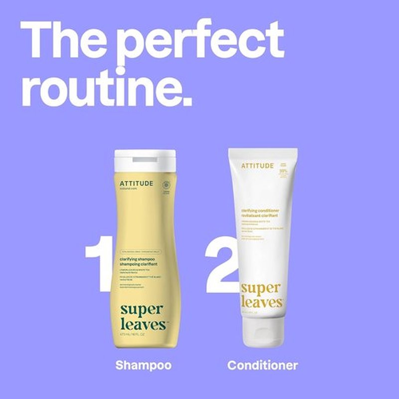 ATTITUDE Clarifying Hair Shampoo - EWG Verified, Restores Shine with Lemon Leaves & White Tea | 16 Fl Oz