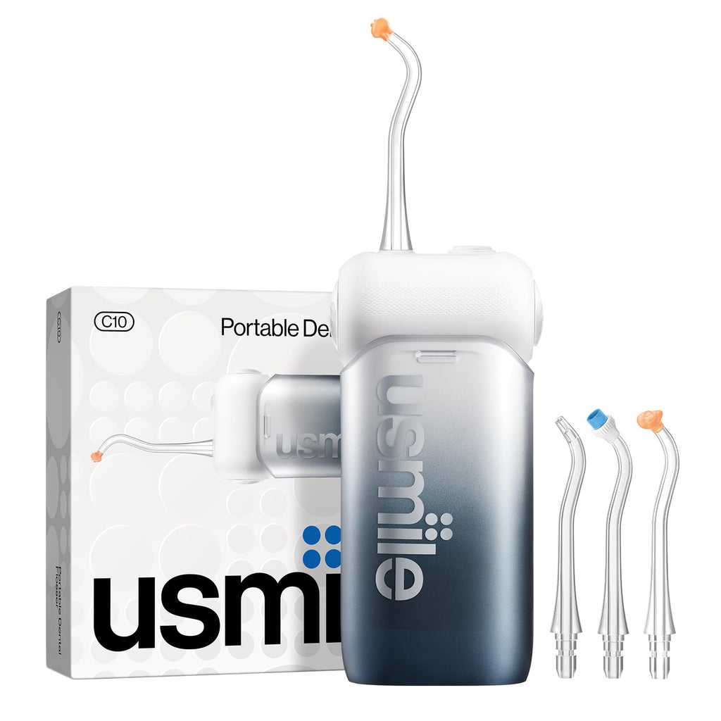 usmile C10 Portable Water Flosser – Travel-Friendly, 95-Day Battery, 4 Modes, 360° Nozzle, 180ml Tank, IPX7 Waterproof, Dentist-Recommended for Braces, Implants & Sensitive Gums (Inkstone Black)
