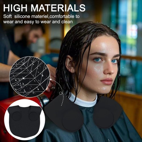 Derkerry Silicone Hair Cutting Guide Collar - Waterproof Cutting Mat for Hair Stylist - Hair Cutting Cape with Guidelines Weighted Neck Wrap for Salon Home - Black
