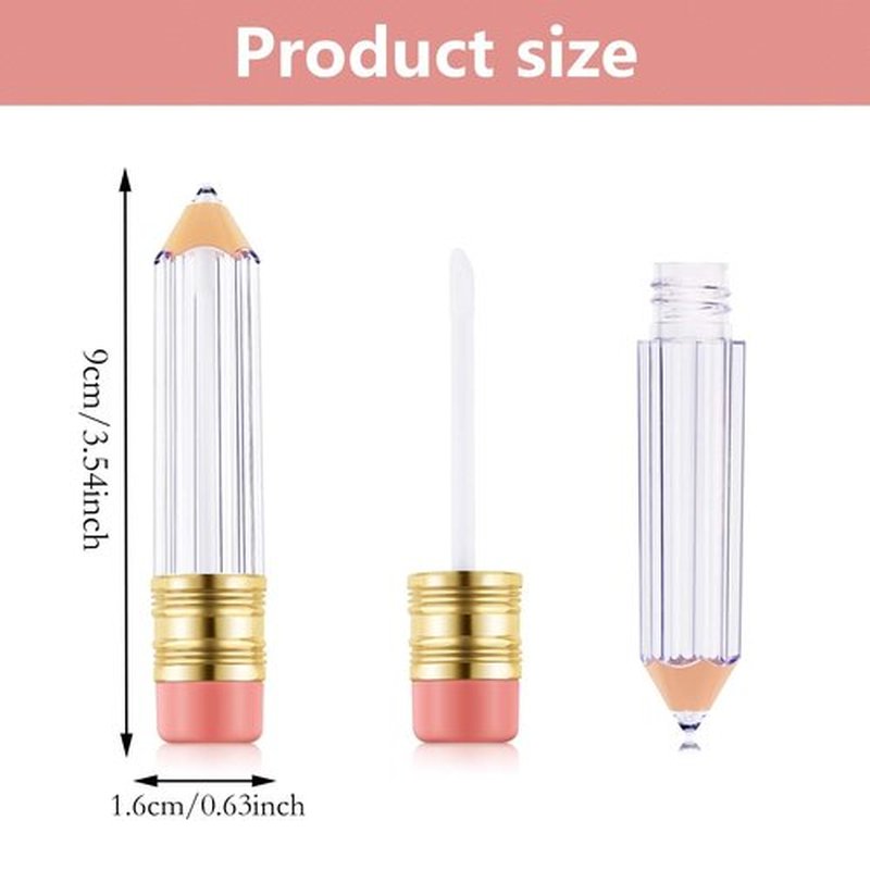 Blulu 48 Pcs Pencil Lip Gloss Tubes Bulk, 5 ml Empty Lip Gloss Containers, Cute Refillable Lips Balm Tubes DIY Party Favors Teacher Appreciation Gifts Teachers' Day Gift for Women