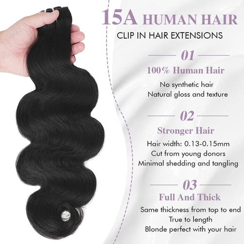 Body Wave Clip In Hair Extensions Real Human Hair Clip Ins For Women 24 Inch Remy Human Hair Extensions Clip Ins 8 Pcs With 18 Clips 120g Natural Black