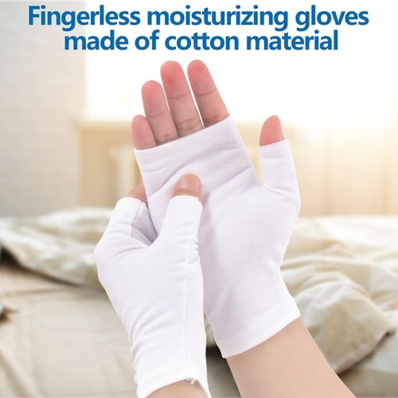 6 Pairs Fingerless Eczema Gloves Moisturizing Gloves for Adults Fingerless Cotton Gloves Washable and Reusable Eczema Sleeves Cotton Gloves Overnight Dry Hands for Adults Eczema (White)