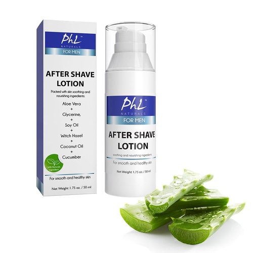 PHL Naturals Unscented Aftershave for Men - Fragrance-Free, Alcohol-Free Lotion for Sensitive Skin - Soothes Razor Burn, Moisturizes - 1.75 oz