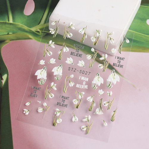 Flower Nail Art Stickers Decals 5D Stereoscopic Embossed Flowers Nail Stickers Spring Self-Adhesive Nail Art Supplies White Floral Acrylic Engraved Decals Sliders for Summer Nail Art Decorations, 3PCS