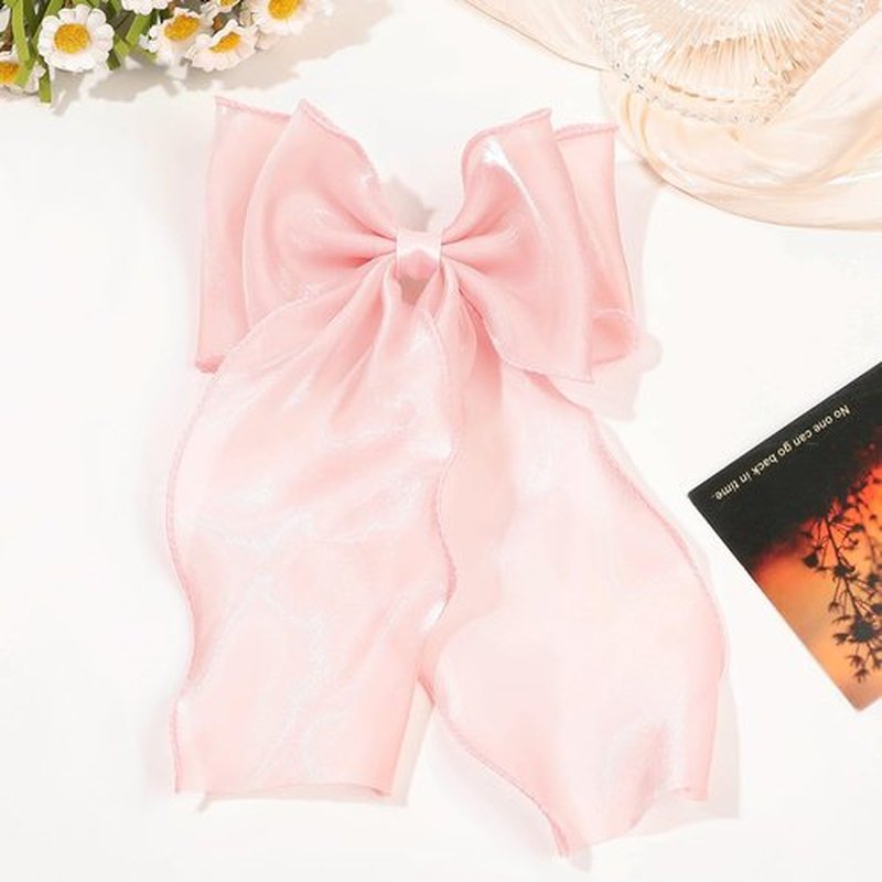 Large Hair Bow Clips for Women,Blue Pink Bow Hair Barrettes with Long Tail French Hair Ribbon Clips Hair Accessories for Girls (Light Blue,Light Pink)