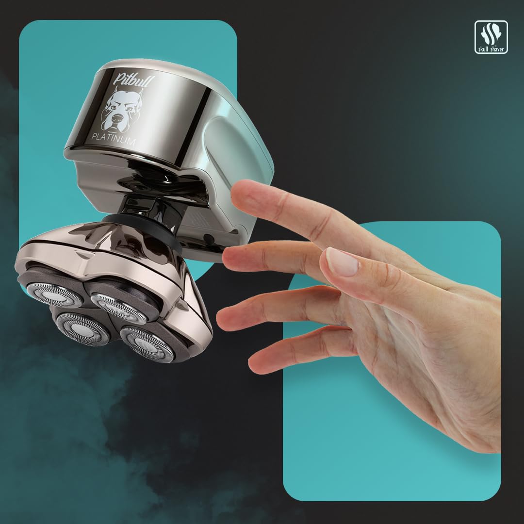 Skull Shaver Pitbull Platinum PRO Head & Face Shaver Kit - Cordless Electric Shaver - Wet & Dry Shaving Capabilities - Comes with Travel Case, USB Charging Cable & Rinse Stand - with Bonus Blade