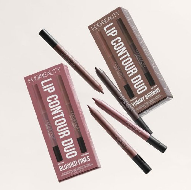 Huda Beauty Lip Contour Duo - Blushed Pinks with 2 Mini Pencils in Muted Pink & Pinky Brown