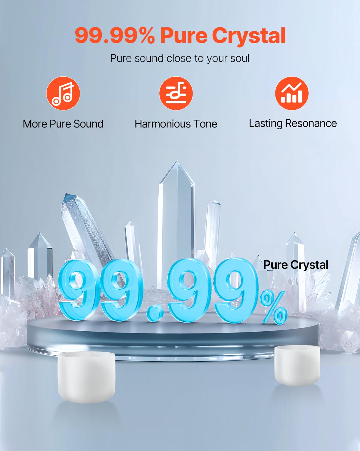 VEVOR Crystal Singing Bowl, 8-inch F Note Heart Chakra Singing Bowl, Portable Frosted Quartz Singing Bowl with Rubber Mallet, O-Ring and 8" Carrying Bag, Perfect for Meditation Yoga Sound Healing Bath
