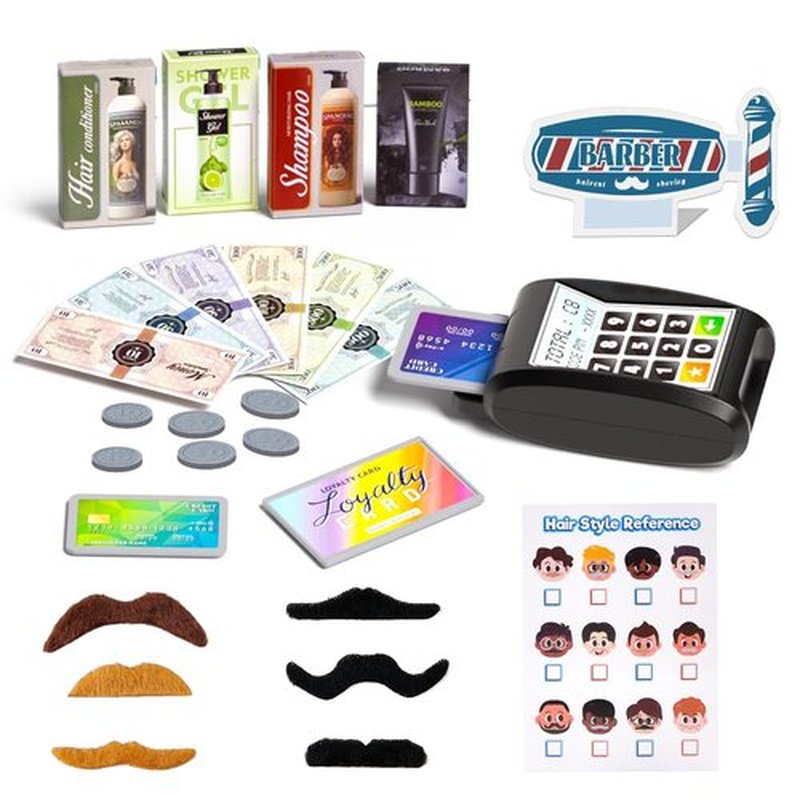 G.C 52Pcs Kids Hair Salon Toys Barber Kit Toddler Pretend Play Hair Cutting Boys Shaving Set with Hairdryer Shaver Razor Flat Iron Clipper Apron Scissors Styling Accessories Birthday Gifts