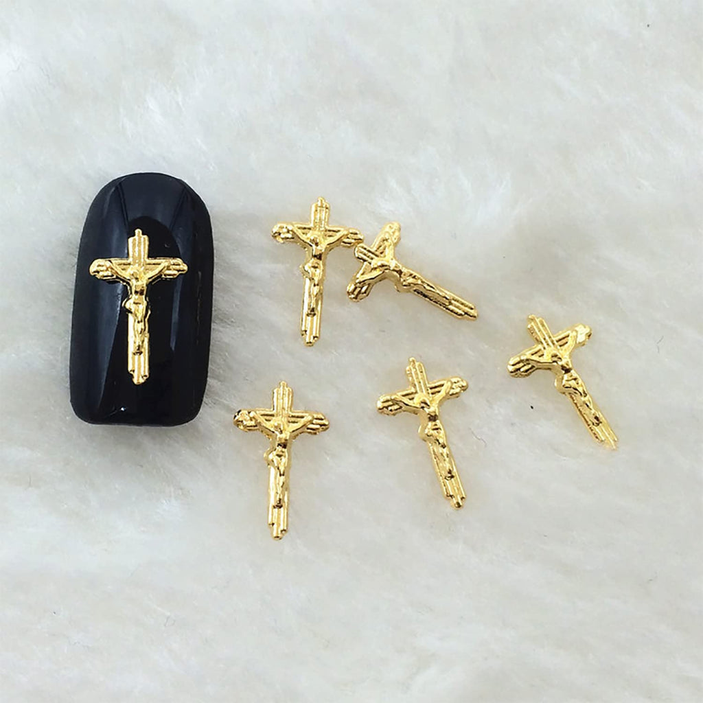 WOKOTO 100pcs 3D Gold Crucifix Nail Charms For Nail Art 3d Cross Nail Charms Metal Gold Nail Charms Metal Decorations For Nail Art DIY Accessories For Women Nails Nail Jewels For Acrylic Nails