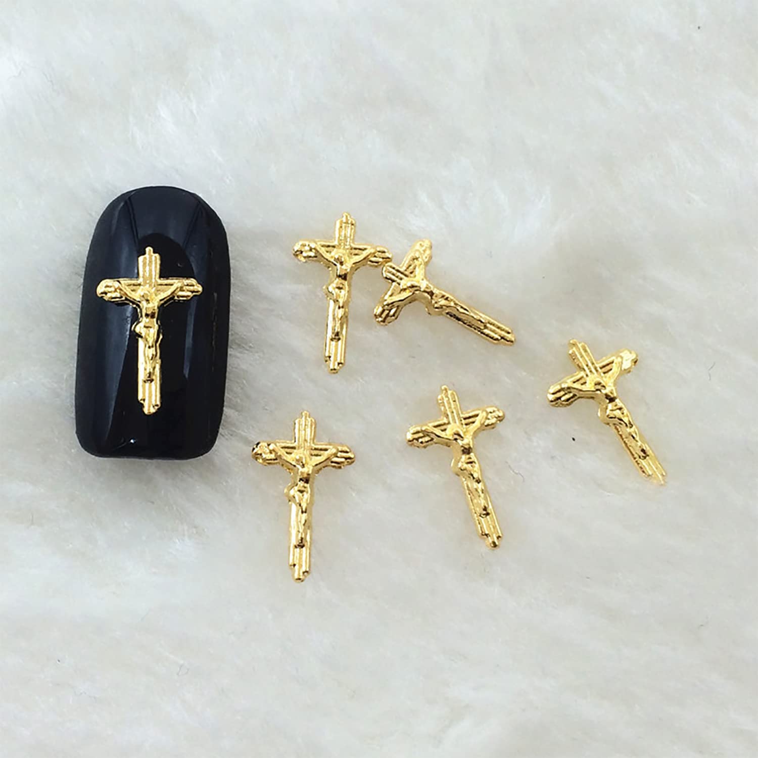 WOKOTO 100pcs 3D Gold Crucifix Nail Charms For Nail Art 3d Cross Nail Charms Metal Gold Nail Charms Metal Decorations For Nail Art DIY Accessories For Women Nails Nail Jewels For Acrylic Nails