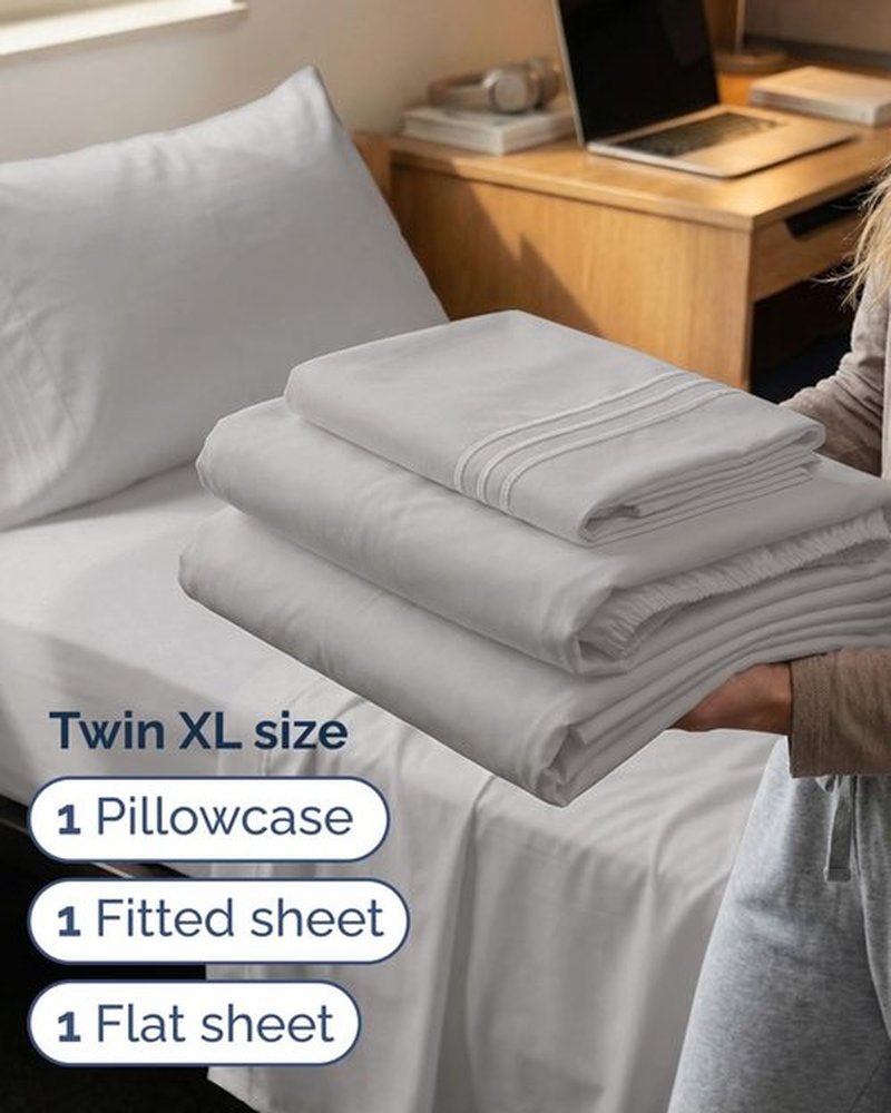 Skiennix Twin XL Sheet Set - Comfy Cooling Bed Sheets | Hotel Luxury Bedding - Deep Pockets, Soft, Wrinkle-Free - French Grey
