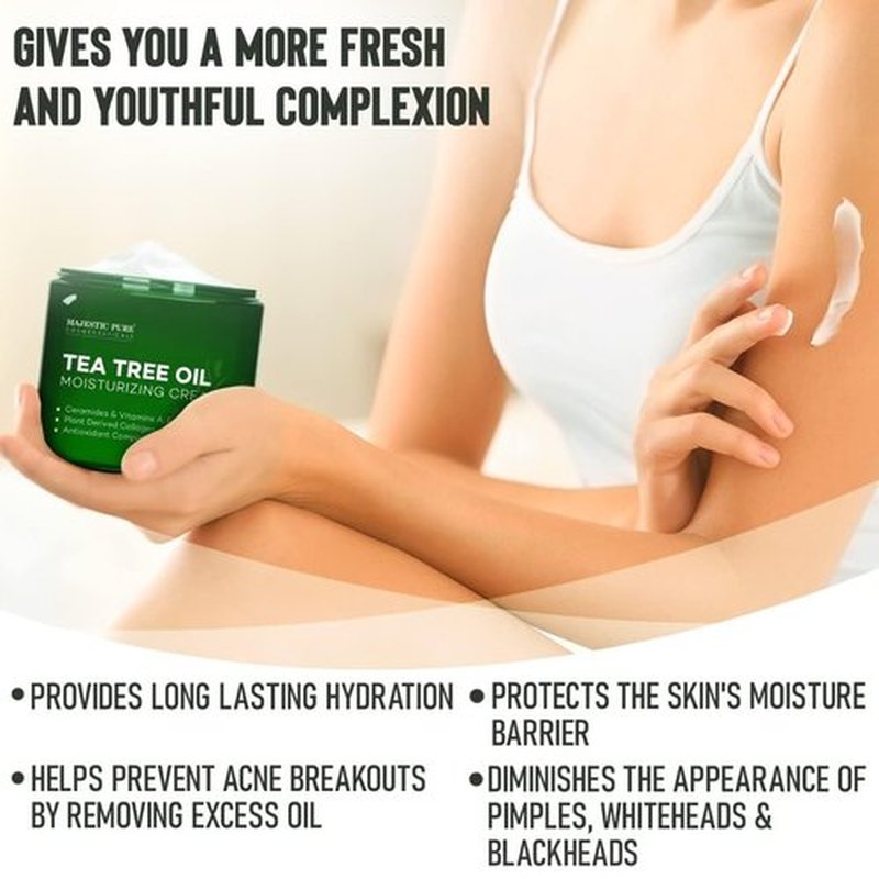 Majestic Pure Tea Tree Oil Moisturizing Cream - Hydrating Body, Foot & Face Lotion - 16 oz with Ceramides, Vitamins A, E & Vegan Collagen for All Skin Types