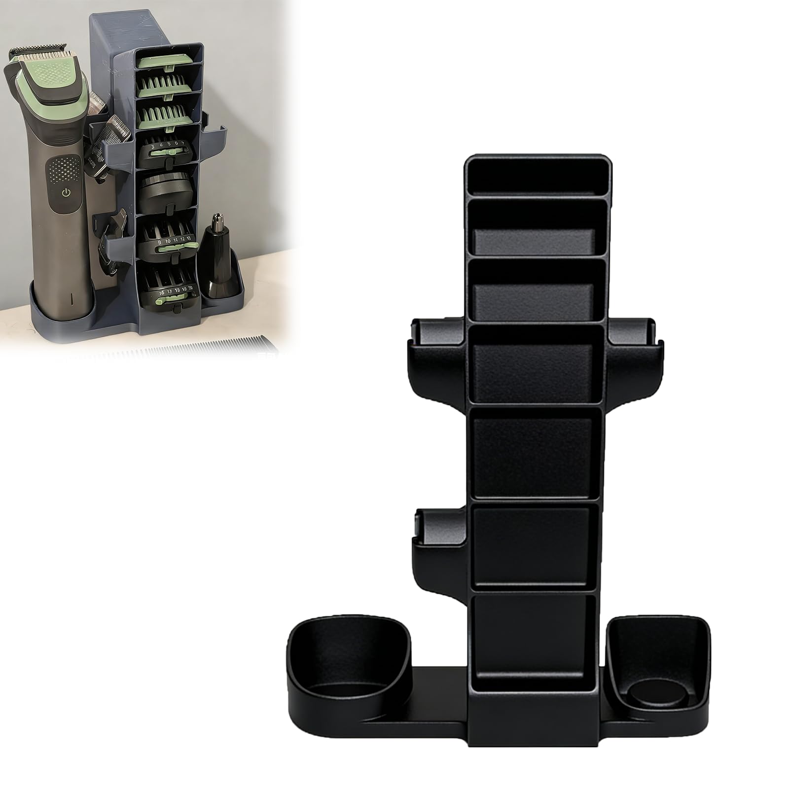 Novarellian Desktop Organizer Stand Compatible with Philips Multigroom - with Multigroom 5000/7000/9000 Series - All-in-One Holder for Trimmer & Multiple Attachments - Space-Saving Storage Solution (black)