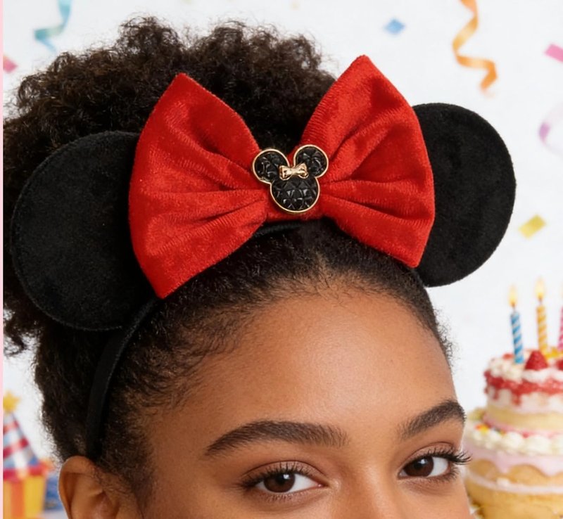 XINGKANG Women's Mouse Ears Headband Black Velvet Red Bow Cute Hair Accessory for Party Costume Cosplay Birthday Gift