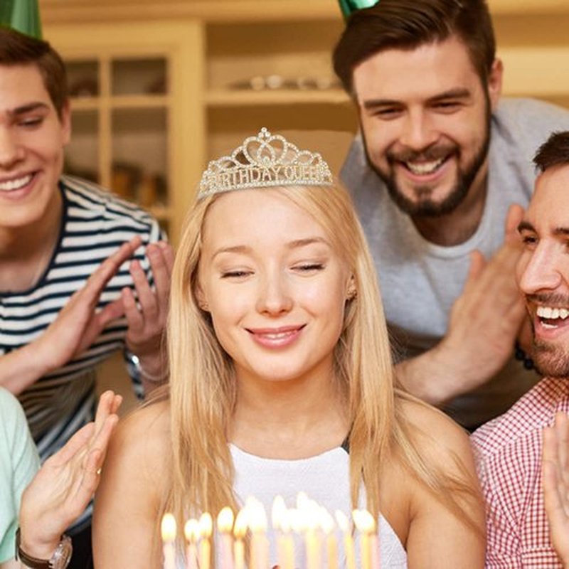 AOPRIE Birthday Queen Sash Crown for Women Tiara for Girl Headband Princess Crown Rhinestone Happy Birthday Accessories Gold