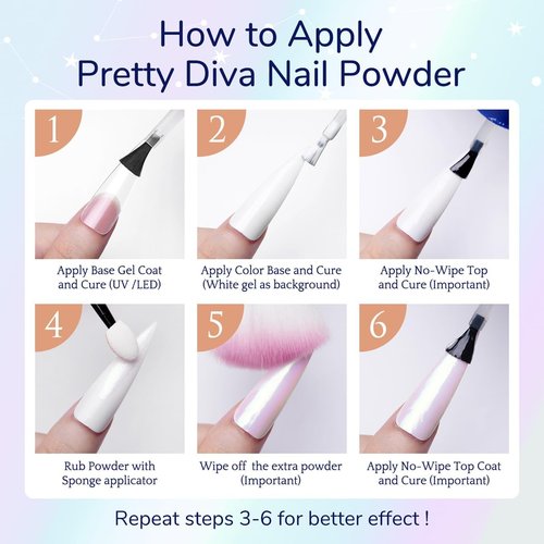 Pretty Diva Aurora Chrome Nail Powder - Mermaid Unicorn Chrome Nails Powder Aurora Iridescent Chrome Powder for Nails Mica Powder Manicure Pigment
