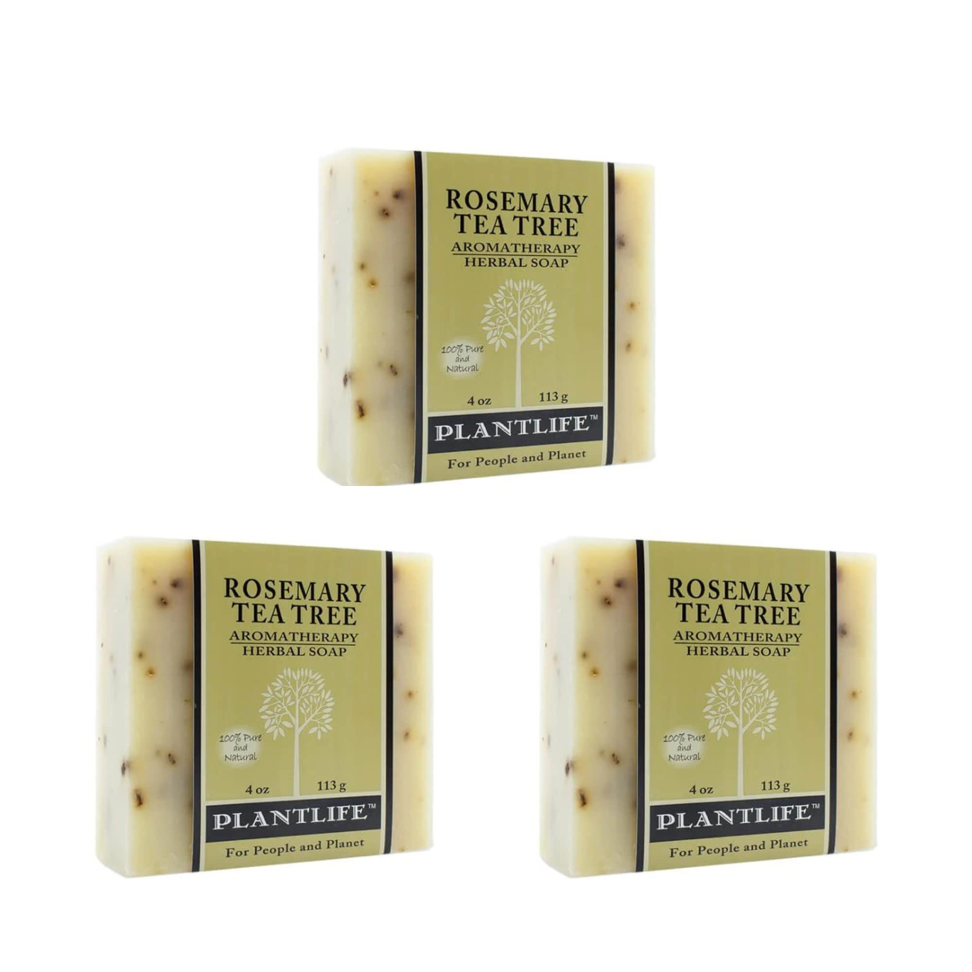 Plantlife Rosemary Tea Tree 3-Pack Bar Soap - Moisturizing and Soothing Soap for Your Skin - Hand Crafted Using Plant-Based Ingredients - Made in California 4oz Bar