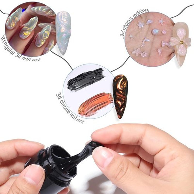 Fcozpjk Solid Builder Gel Kit, 6 Colors Non Sticky Hand Solid Builder Gels for Nails Aurora Blue Pink Pearl White Hard Gel With Silicone Carving Pen 3D Sculpting Nail Art Starter Kit