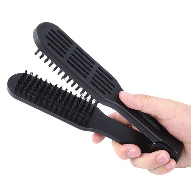 Double Brush Comb,Hair Straightening Brush Double Sided Hair Straightening Comb Heat Resistant Hair Straightening Brush With Handle for All Hair Types(black)
