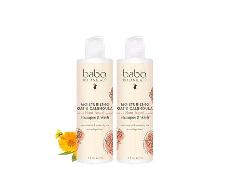 Babo Botanicals 2-in-1 Moisturizing Oat & Calendula Shampoo & Wash - Gentle for Dry/Sensitive Skin - Vegan