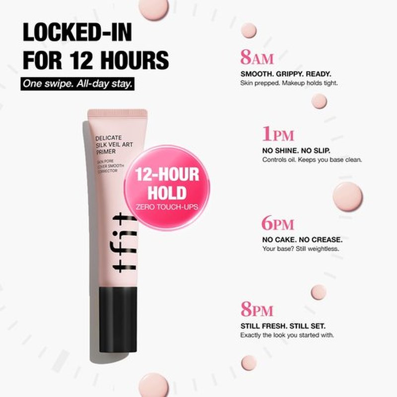 TFIT Delicate Silk Veil Art Primer - Korean Makeup, Poreless Matte Makeup Primer for Oily Skin (Lightweight, Hydrating), Blurring Pore Filler, Smooths fine lines，Long-Lasting Blur Effect, 1.01FL. Oz.