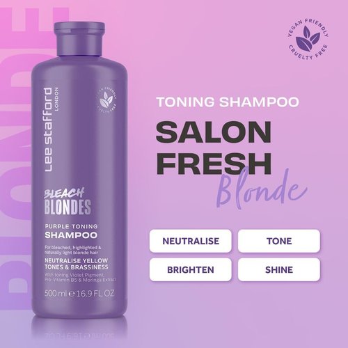 Lee Stafford Purple Toning Shampoo - Best Toner for Bleach Blonde & Grey Hair | Hydrating Cleanser, 16.9 Fl Oz
