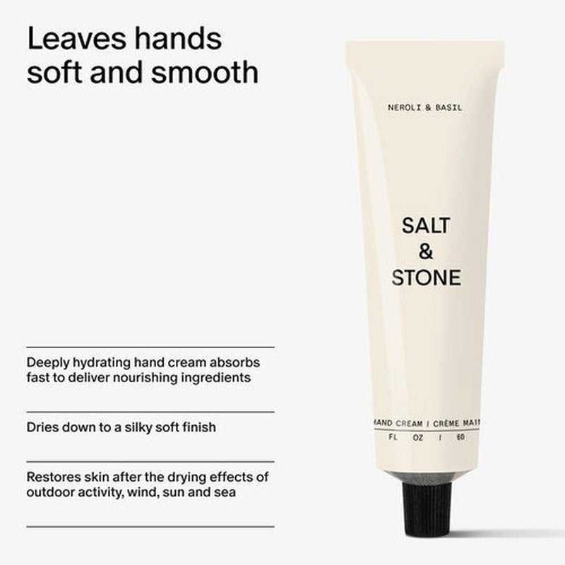 Salt & Stone Hand Cream - Hydrating & Nourishing Formula for Dry Hands | Fast-Absorbing Neroli & Basil 2 fl oz