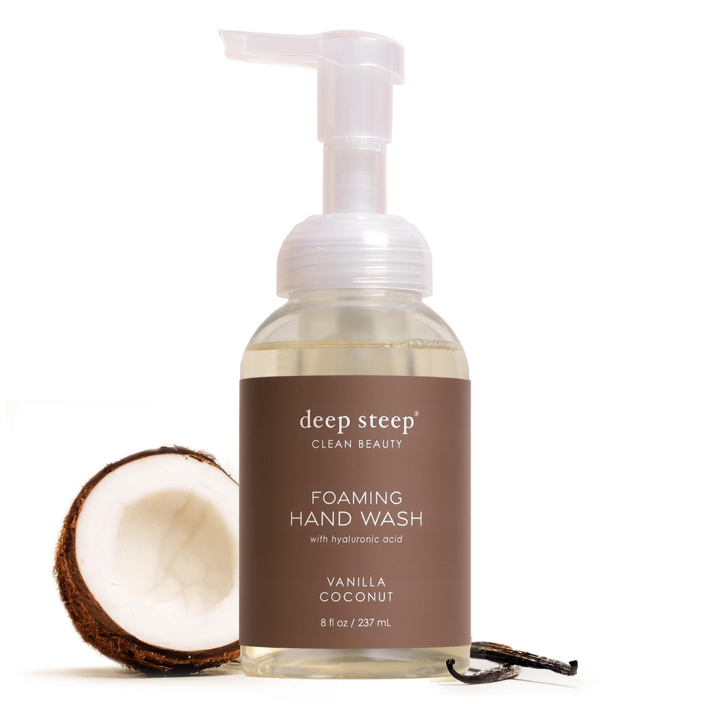 Deep Steep Foaming Hand Wash, Vanilla Coconut, 8 oz – Gentle Cleanser with Aloe, Argan Oil, Shea Butter & Hyaluronic Acid – Vegan, Clean Beauty, Soft & Hydrated Hands