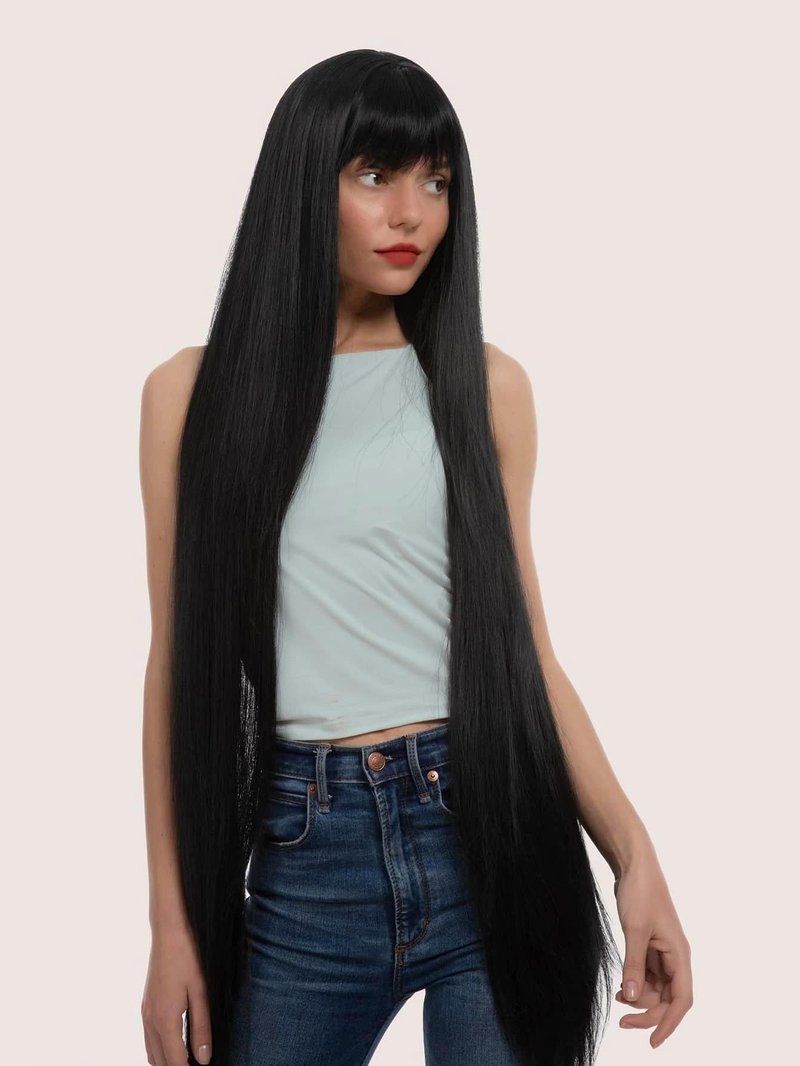 YKHJH 40 Inch Black Synthetic Wig Long Straight Wigs Synthetic Hair,Heat-Resistant Fiber Glueless Wig for Cosplay Daily Wear （Black）