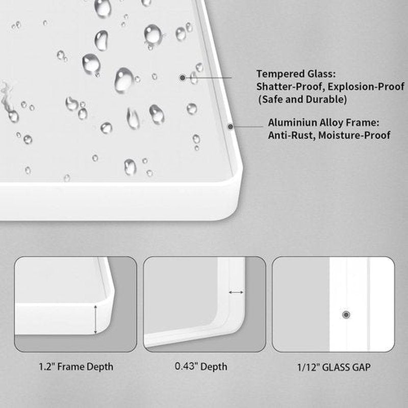 LOAAO White Metal Framed Bathroom Mirror - Large 40x36 Inch Rounded Rectangle | Anti-Rust Tempered Glass