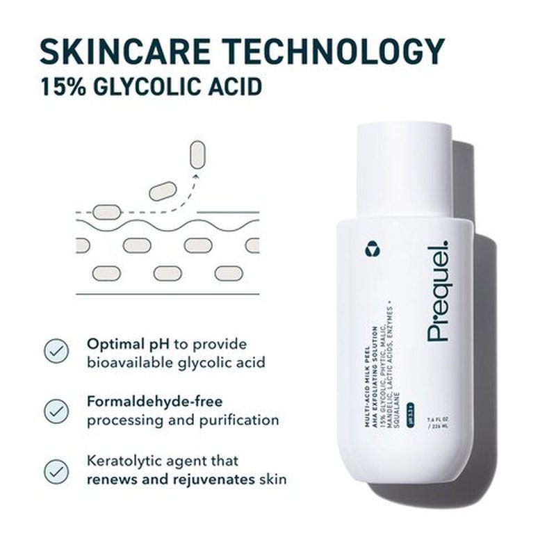 Prequel Skin Multi-Acid Milk Peel - Professional Exfoliating Solution with 15% Glycolic Acid | 7.6oz Hydrating Formula