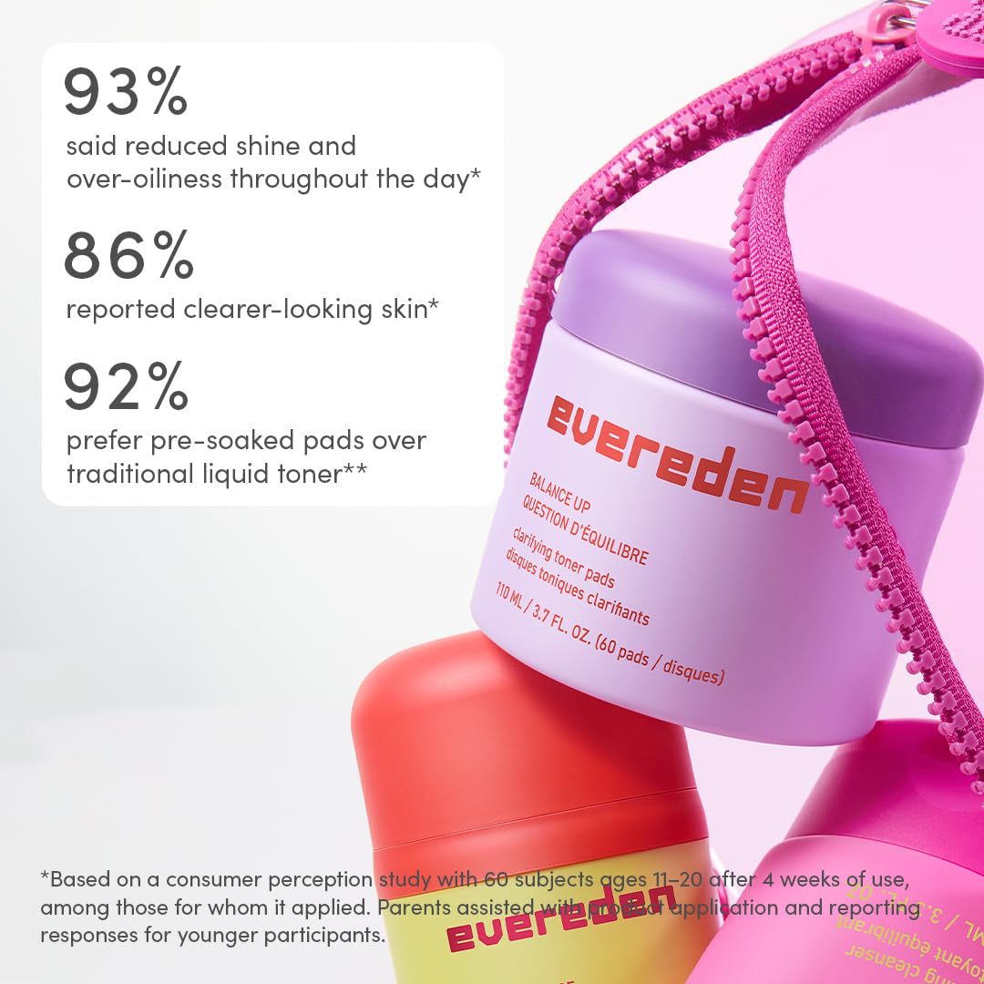 Evereden Pre-Teen Collection: Triple Green Tea Steer Clear Balancing Jelly Cleanser Face Wash, Let's Bounce Gel-Cream Face Moisturizer, & Balance Up Water-Based Toner Pads for Face