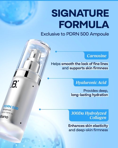 Bano PDRN 500 Ampoule - Firming & Hydrating Serum with Peptides, Collagen & Hyaluronic Acid | Fragrance-Free | 1.01 fl oz
