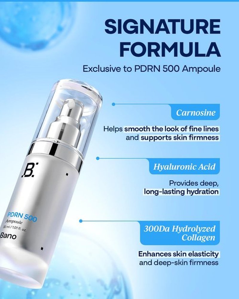 Bano PDRN 500 Ampoule – Firming & Hydrating Serum with PDRN, Peptides, Collagen & Hyaluronic Acid | Korean Skincare for Sensitive Skin | Fragrance-Free | 1.01 fl oz
