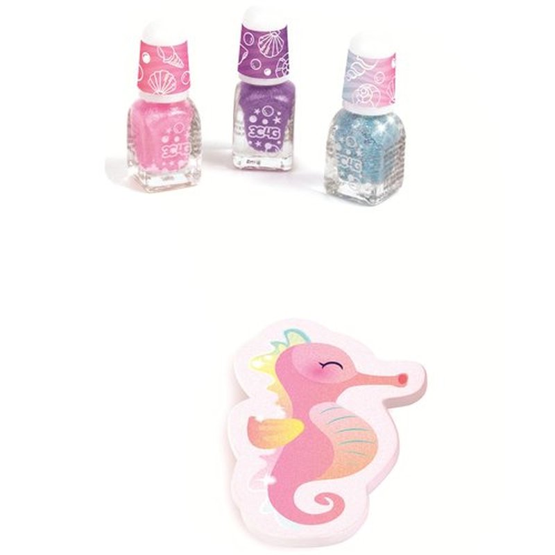 3C4G: Pearl Perfect Light-Up Nail Dryer - 6pc, Pink Shell Shaped Manicure Kit, Built-in Fan, 3 Nail Polishes, Seahorse Filer, Tweens-Girls-Kids 8+