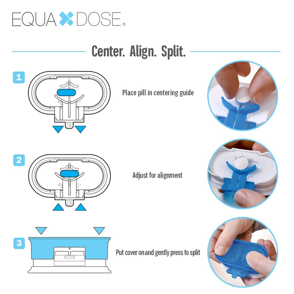EQUADOSE Pill Cutter, Double Stainless Steel Blade & Centering Device, Blue