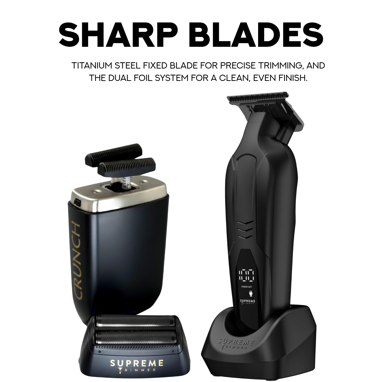 Supreme Trimmer Vader Trimmer & Crunch Foil Shaver Barber Haircutting Kit | Professional DLC T-Blade Beard Trimmer & Waterproof IPX6 Shaver Set | Black Lite